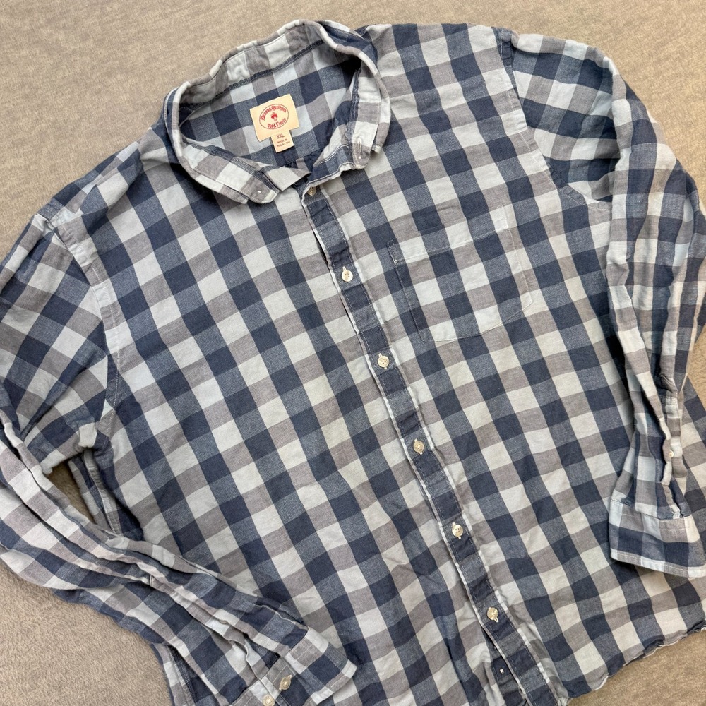 Brooks Brothers Shirt Mens‎ 2XL Blue Check Red Fleece Lightweight Preppy Casual